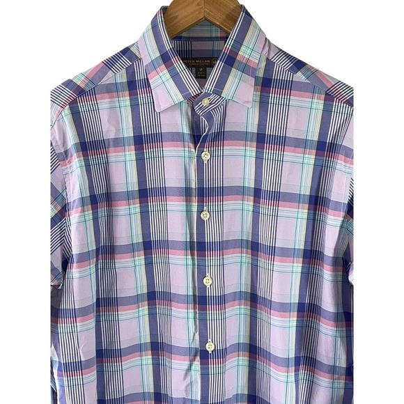 Peter Millar Other - Peter Millar Size M Summer Comfort Blue & Pink Plaid Stretch Button Front Shirt